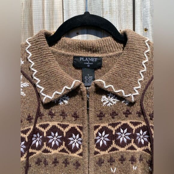 Vintage Fair Isle Winter Ski Cardigan Sweater:Snow Travel Novelty - Picture 2 of 9
